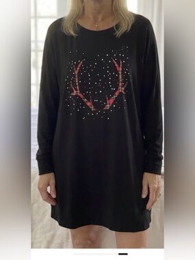 Victoria's Secret Black Sweatshirt with Red Plaid Antler Graphic